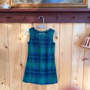 Plaid Handmade Sleeveless Kids Dress - Green and Blue